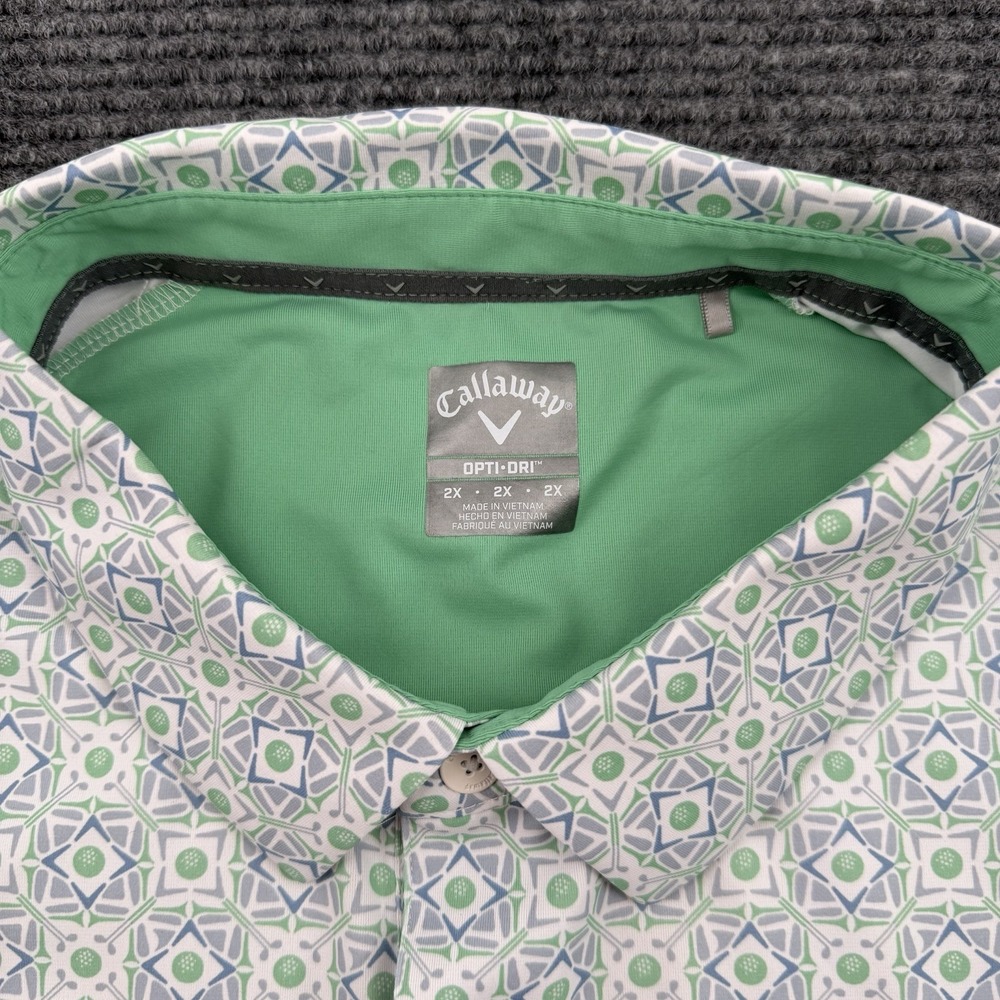 Callaway Polo Shirt Mens 2X Big Green‎ Gray White Golf Clubs Opti-Dri Stretch - Picture 4 of 5